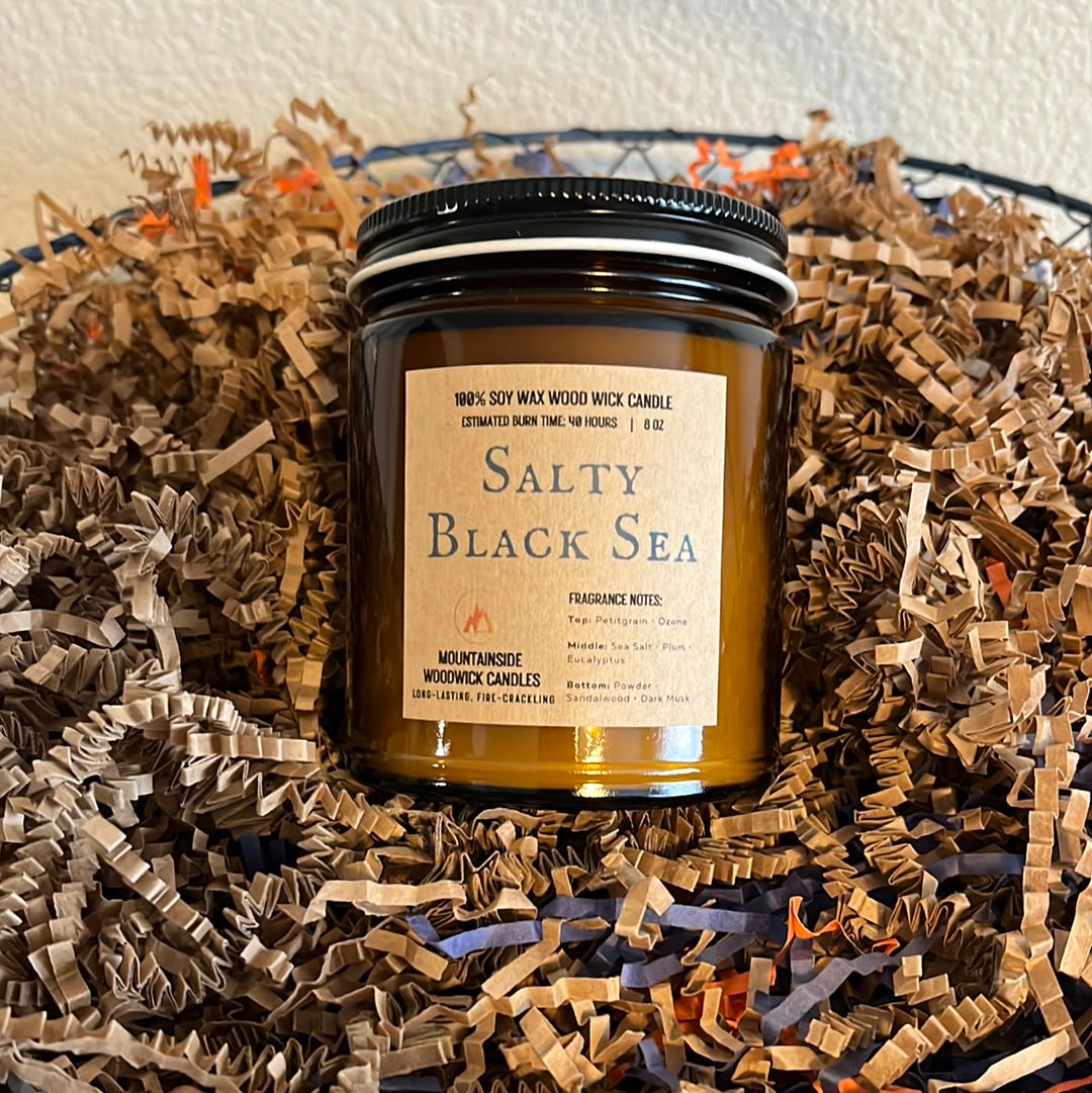 Salty Black Sea (8 oz.) - Small Wood Wick Candle